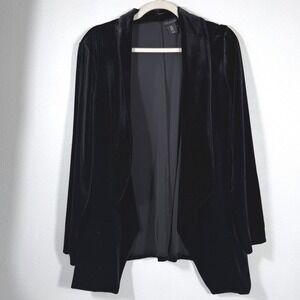 Tahari 1X Black Velvet Jacket Blazer Open Front Luxury Whimsigoth Goth Plus Size